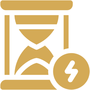 Hourglass with lightning bolt icon.