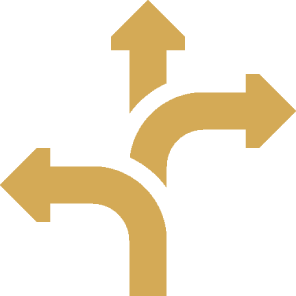 Three yellow arrows pointing in different directions on a white background