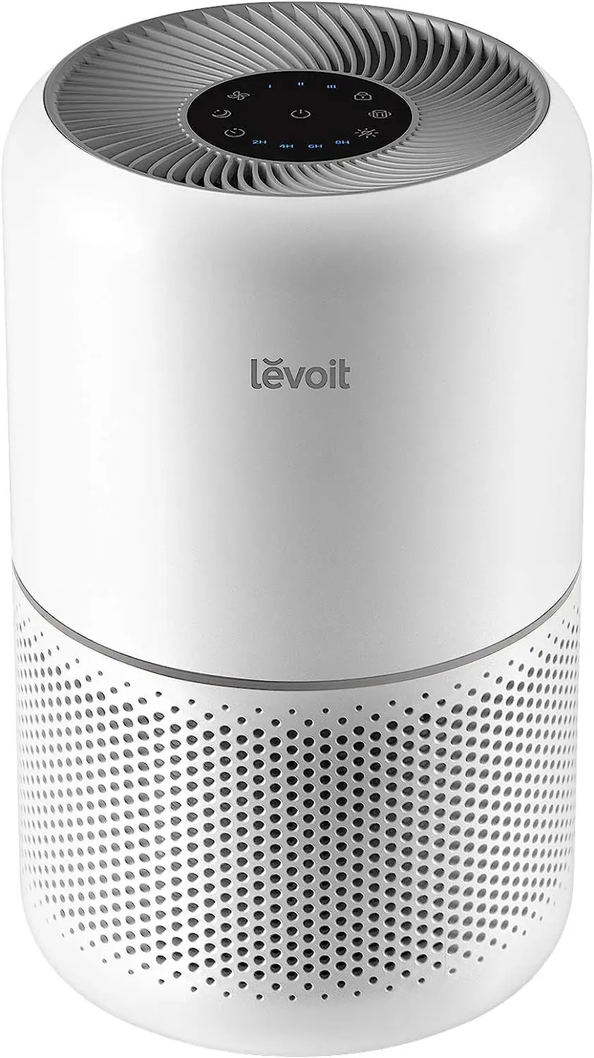 White Levoit Air Purifier on a white background